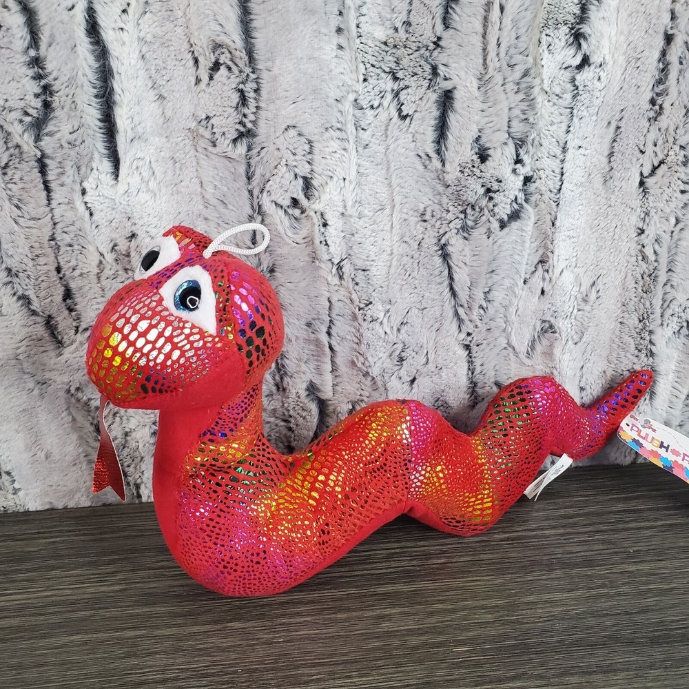 Plush Paradise Snake Red Metallic‎ Rainbow Stuffed Animal Toy Factory 14" Cute